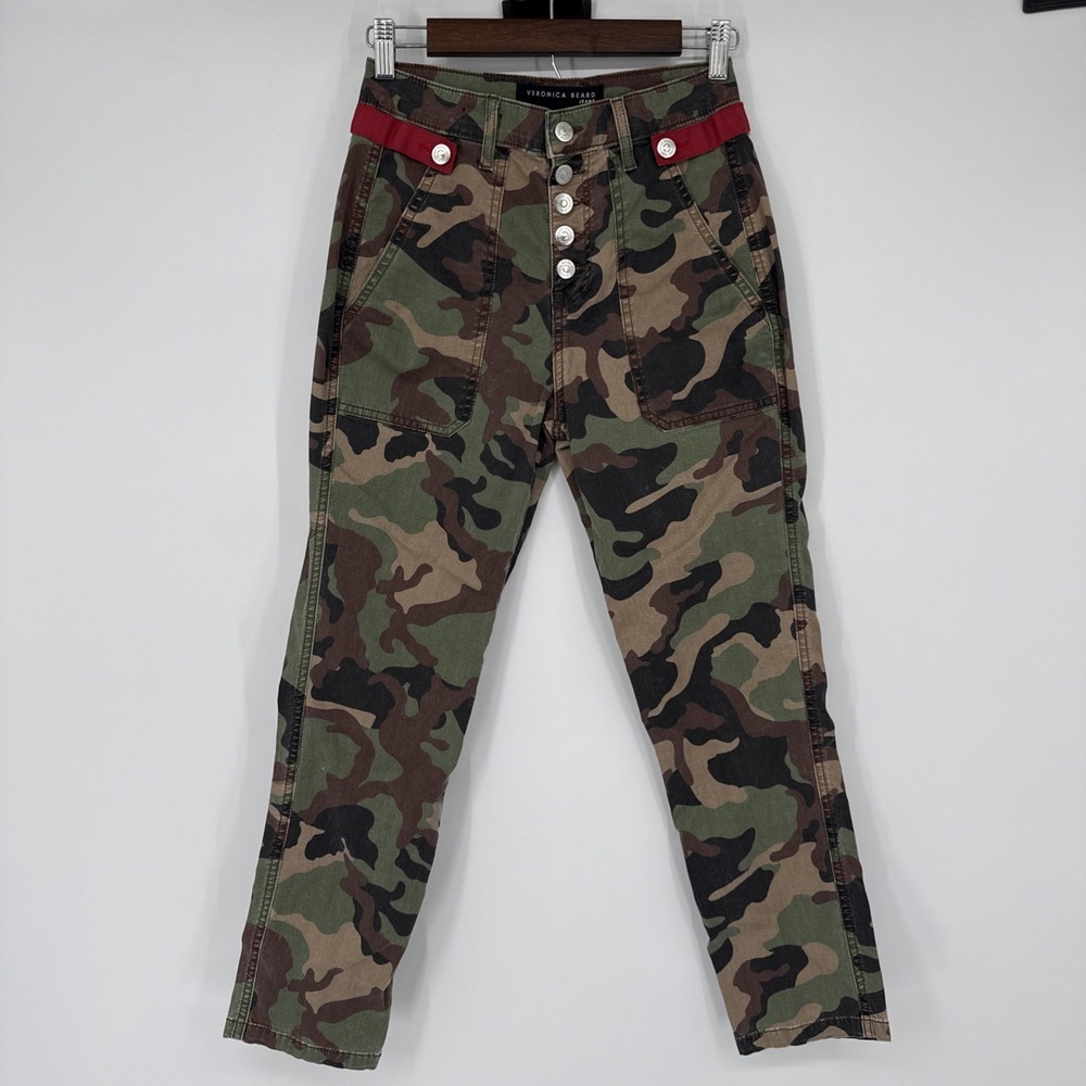 VERONICA BEARD Jeans Arya Straight High Rise Button Fly Pants Camo Size 25